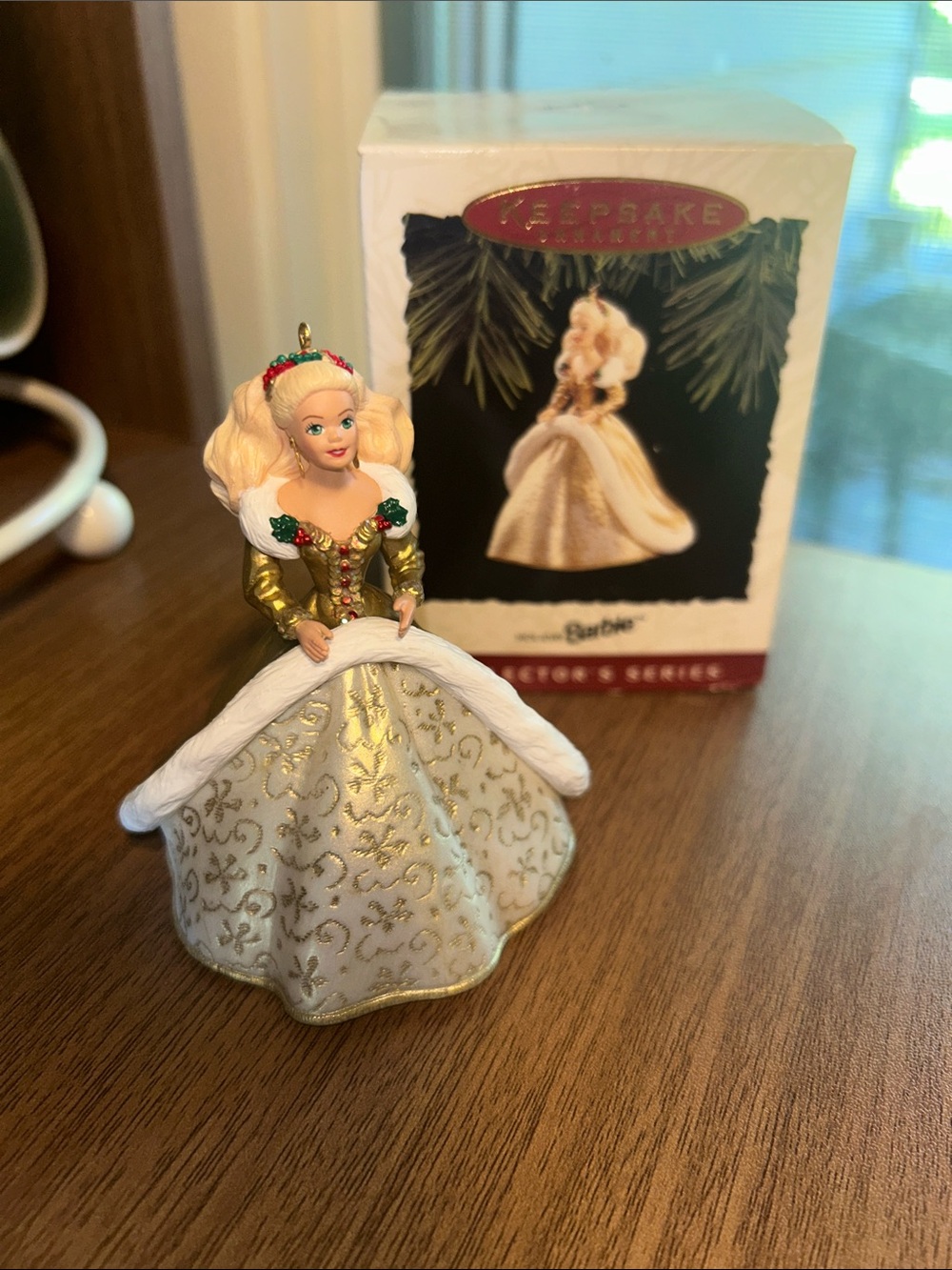 1994 Hallmark Barbie Holiday Ornament - Gold & White